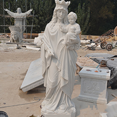 standing The Madonna of the church white stone statue with baby sculpture